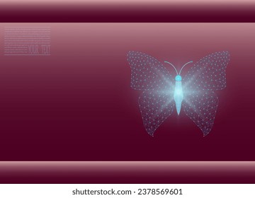 Ilustración vectorial de una mariposa hecha de malla, en un fondo borgoñoso. Mariposa de la malla a la luz.