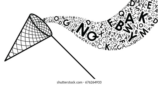 vector illustration of butterfly net with stream of letters coming out for content creation and writing designs