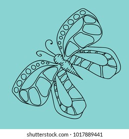 Vector illustration. Butterfly on a blue background. Valentine's Day.