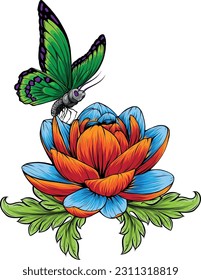 vector illustration of butterfly on flower design