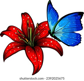 vector illustration of butterfly on flower. digital hand draw