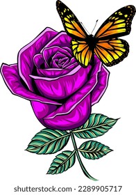 vector illustration of butterfly on rose on white background