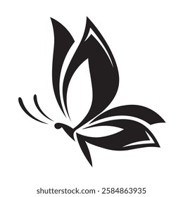 Vector illustration of butterfly on white background. There are two versions, black shape and black and white