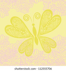 Vector illustration of butterfly pattern floral background