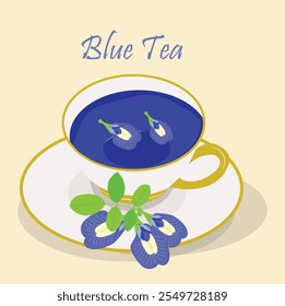 Vector illustration of butterfly pea flower tea or blue tea