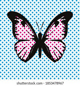 Vector illustration of a butterfly in pop art style. Pop design for t-shirts