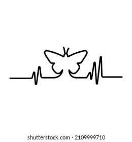 Vector illustration of butterfly and pulse on white background