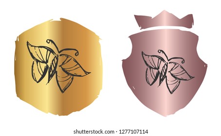 Vector Illustration of Butterfly with Rose Gold and Gold Banner or Background. Graphic Design for Logo and T-shirt. 