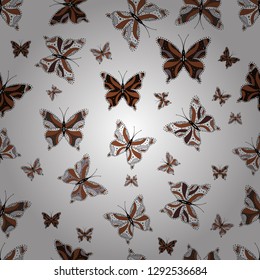 Vector illustration. Butterfly shadows and silhouettes. Suitable for fabric, paper, packaging. Spring and summer tropical butterfly seamless pattern in gray, brown and white colors.