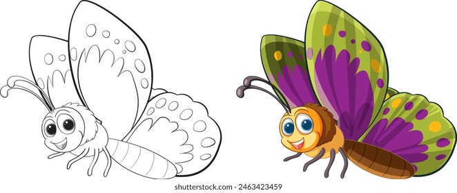 Vector illustration of a butterfly, from sketch to color