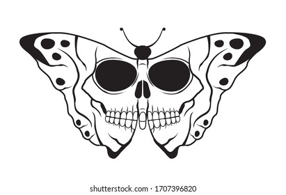 Vector illustration of a butterfly with a skull pattern on its wings