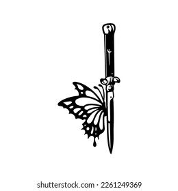 vector illustration of butterfly stuck on knife concept