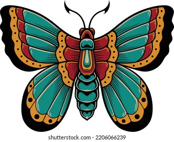 Vector illustration of butterfly tatto with vintage style