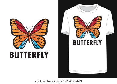 Vector illustration butterfly t-shirt design, colorful butterfly.