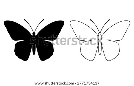 Vector illustration of butterfly. Two stylized butterfly in black silhouette and outline.