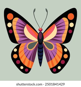 vector illustration of a butterfly with wide wings and a charming color. a colorful butterfly with a colorful pattern on it. Abstract Butterfly Wings. Exotic Moth Decor. Elegant Flying Insect.