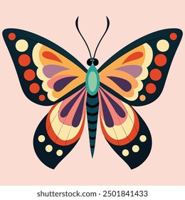 vector illustration of a butterfly with wide wings and a charming color. a colorful butterfly with a colorful pattern on it. Abstract Butterfly Wings. Exotic Moth Decor. Elegant Flying Insect.