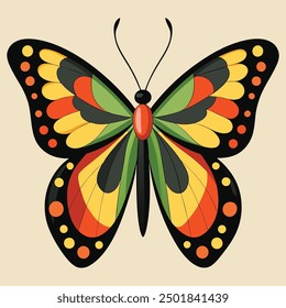 vector illustration of a butterfly with wide wings and a charming color. a colorful butterfly with a colorful pattern on it. Abstract Butterfly Wings. Exotic Moth Decor. Elegant Flying Insect.