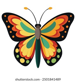 vector illustration of a butterfly with wide wings and a charming color. a colorful butterfly with a colorful pattern on it. Abstract Butterfly Wings. Exotic Moth Decor. Elegant Flying Insect.