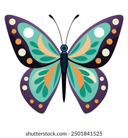 vector illustration of a butterfly with wide wings and a charming color. a colorful butterfly with a colorful pattern on it. Abstract Butterfly Wings. Exotic Moth Decor. Elegant Flying Insect.