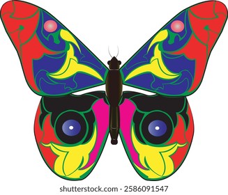 vector illustration of a butterfly with wide wings and a charming color. a colorful butterfly with a colorful pattern on it. Abstract Butterfly Wings. Exotic Moth Decor. Elegant Flying Insect.