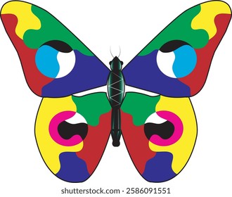 vector illustration of a butterfly with wide wings and a charming color. a colorful butterfly with a colorful pattern on it. Abstract Butterfly Wings. Exotic Moth Decor. Elegant Flying Insect.