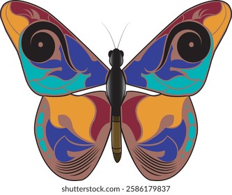 vector illustration of a butterfly with wide wings and a charming color. a colorful butterfly with a colorful pattern on it. Abstract Butterfly Wings. Exotic Moth Decor. Elegant Flying Insect.