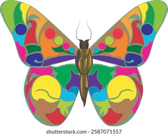 vector illustration of a butterfly with wide wings and a charming color. a colorful butterfly with a colorful pattern on it. Abstract Butterfly Wings. Exotic Moth Decor. Elegant Flying Insect.