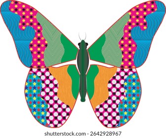 vector illustration of a butterfly with wide wings and a charming color. a colorful butterfly with a colorful pattern on it. Abstract Butterfly Wings. Exotic Moth Decor. Elegant Flying Insect. 