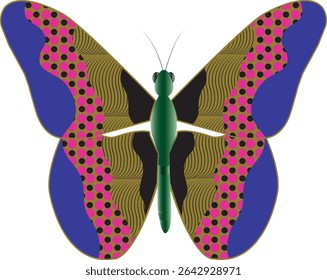 vector illustration of a butterfly with wide wings and a charming color. a colorful butterfly with a colorful pattern on it. Abstract Butterfly Wings. Exotic Moth Decor. Elegant Flying Insect. 