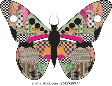 vector illustration of a butterfly with wide wings and a charming color. a colorful butterfly with a colorful pattern on it. Abstract Butterfly Wings. Exotic Moth Decor. Elegant Flying Insect. 