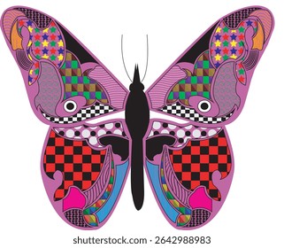 vector illustration of a butterfly with wide wings and a charming color. a colorful butterfly with a colorful pattern on it. Abstract Butterfly Wings. Exotic Moth Decor. Elegant Flying Insect. 