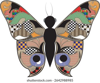 vector illustration of a butterfly with wide wings and a charming color. a colorful butterfly with a colorful pattern on it. Abstract Butterfly Wings. Exotic Moth Decor. Elegant Flying Insect. 