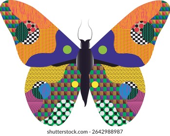 vector illustration of a butterfly with wide wings and a charming color. a colorful butterfly with a colorful pattern on it. Abstract Butterfly Wings. Exotic Moth Decor. Elegant Flying Insect. 