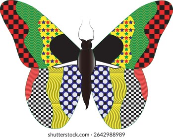 vector illustration of a butterfly with wide wings and a charming color. a colorful butterfly with a colorful pattern on it. Abstract Butterfly Wings. Exotic Moth Decor. Elegant Flying Insect. 
