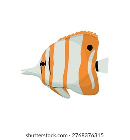Vector illustration of a butterflyfish with orange and white stripes.