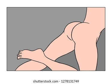 vector illustration with buttocks and legs top view, colored drawing