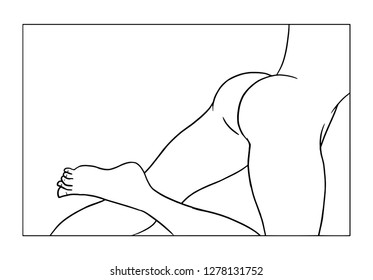 vector illustration with buttocks and legs top view, contour drawing
