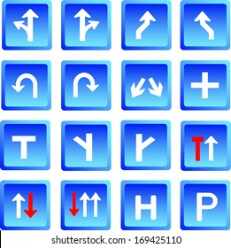 Vector illustration of button blue road signs