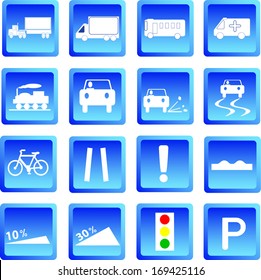 Vector illustration of button blue road signs