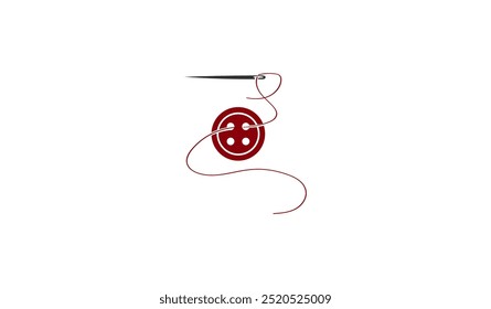 Ilustración vectorial de un Botón cerca de una aguja e hilo