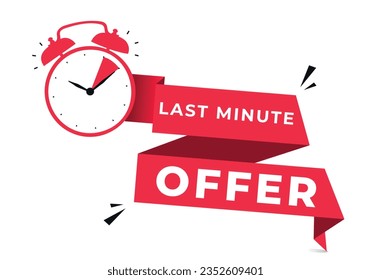 vector illustration button sign last minute offer, flat modern label, logo countdown alarm clock