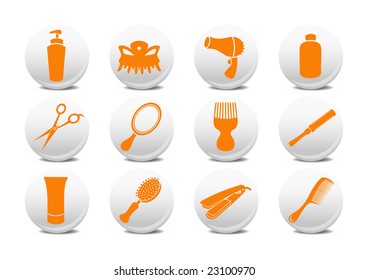 Vector illustration of  buttons set or design elements relating to hairdressing salon.