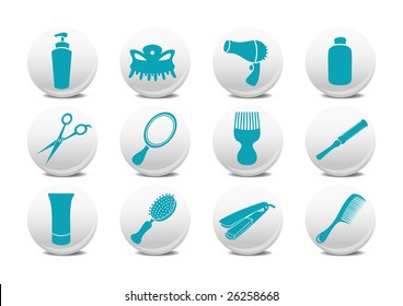 Vector illustration of  buttons set or design elements relating to hairdressing salon.