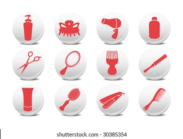 Vector illustration of  buttons set or design elements relating to hairdressing salon.