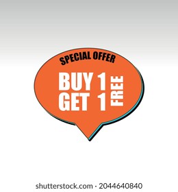 Vector illustration Buy 1 Get 1 Free, sale banner, discount tag design template, app icon.
