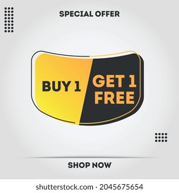 Ilustración vectorial Comprar 1 Obtener 1 Gratis, banner de venta, plantilla de diseño de etiqueta de descuento, icono de aplicación.