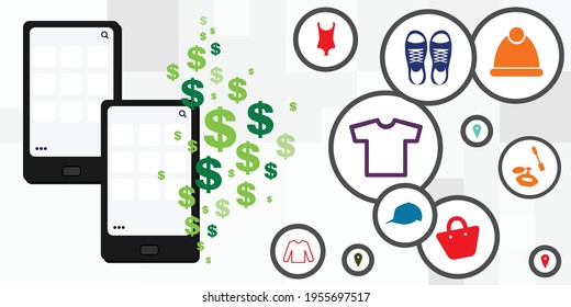vector illustration for buying clothes accessories and fashion items entertainment from mobile phone 