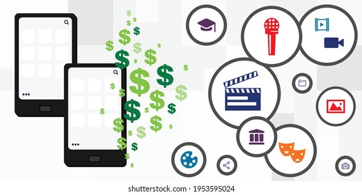 vector illustration for buying media and interactive services entertainment from mobile phone 