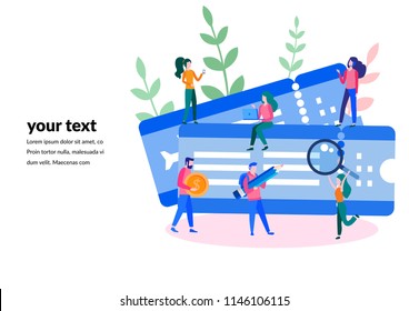 Vector illustration buying tickets online, E-Commerce Online Shopping , booking, Buy Tickets on the internet with a mobile phone,  schedule design tickets are printed from the phone. ATM , money